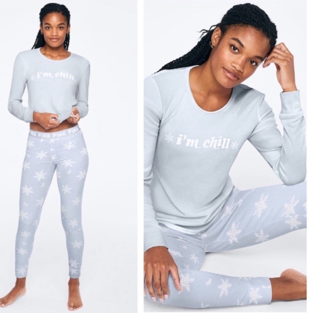 VS PINK I’m Chill Blue Snowflake Jersey Pajama Set